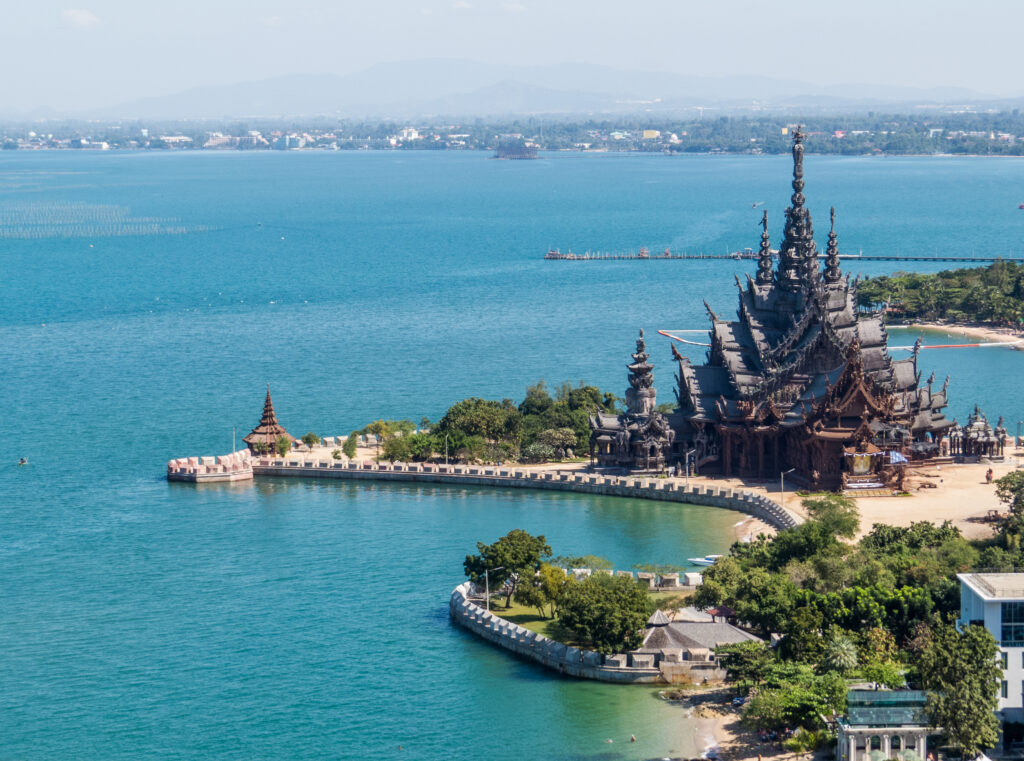 aerial view of the sanctuary of truth in pattaya, thailand